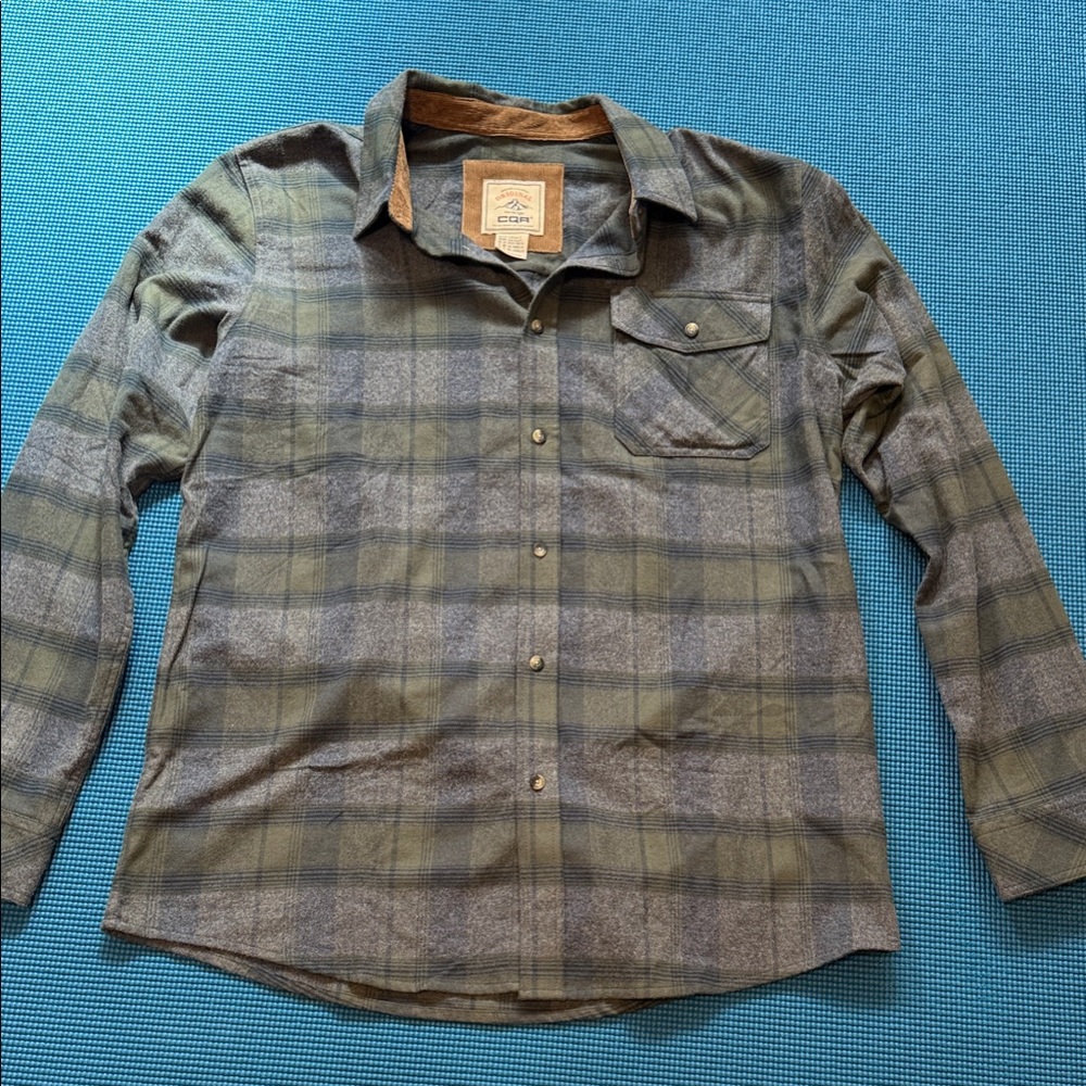 Casual Olive Plaid Button-Down Shirt